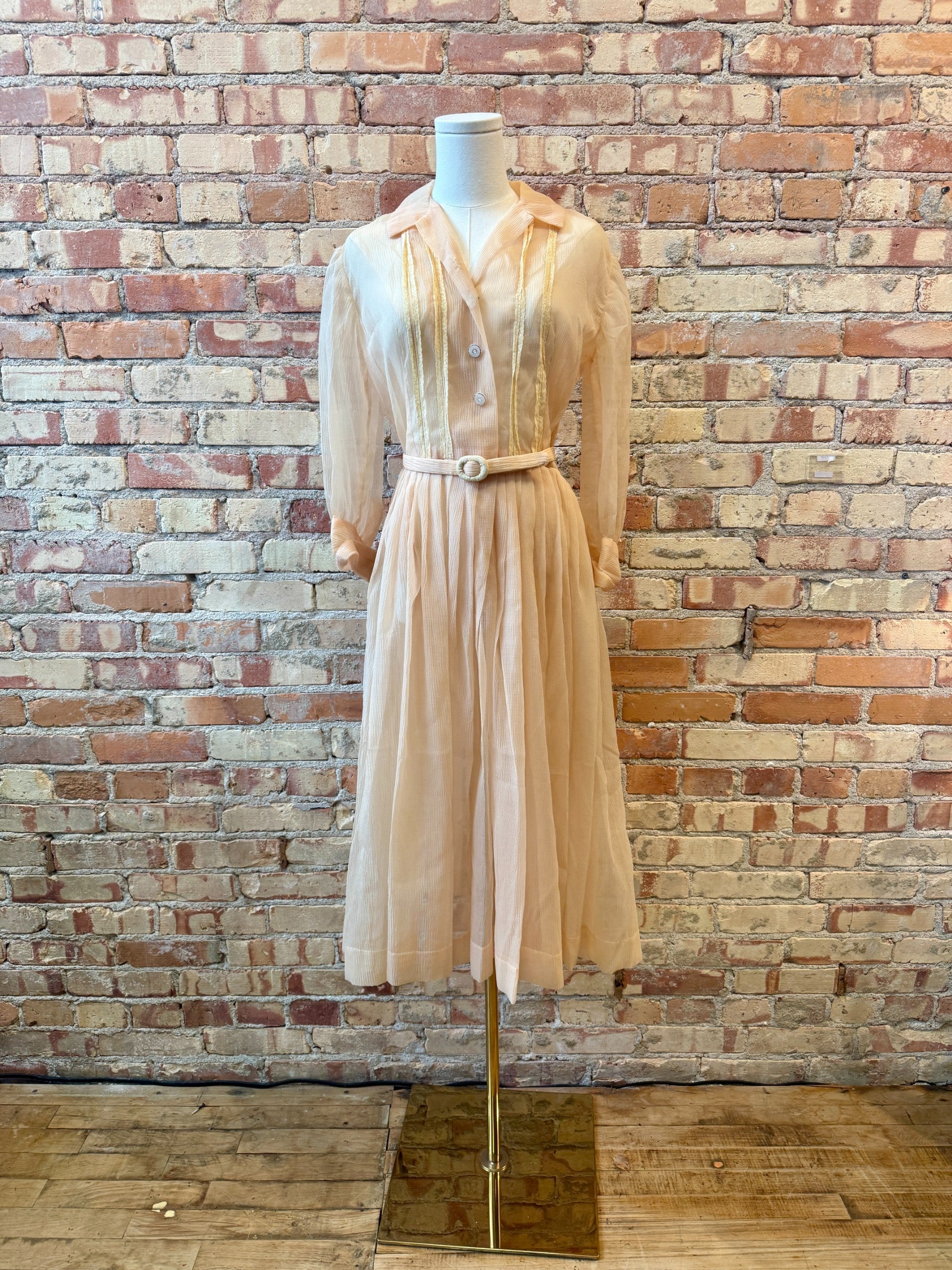 1940s sheer dress Timeless Elegance: 1940s Sheer Midi Dress with Separate Lining