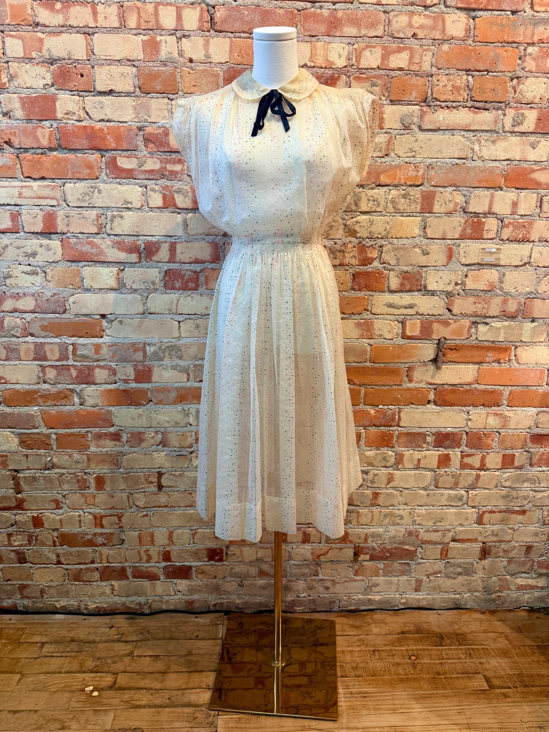 1940s sheer dress with Polka Dot and Peter Pan Collar Size XS