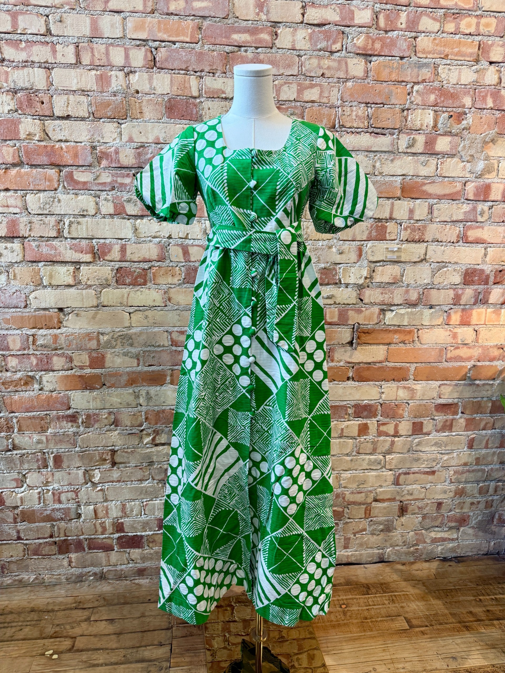 slim fit dress slacks Green Geometric Dress Large main image 0