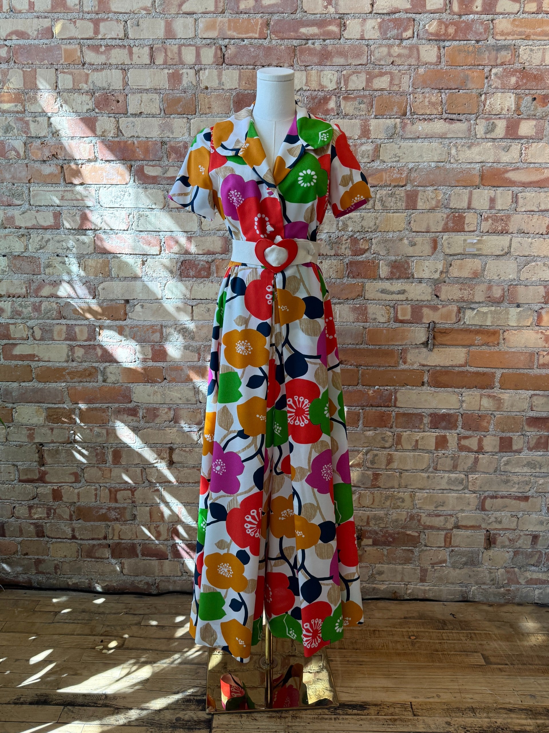1960's Bright Floral Print Wide Leg Jumpsuit Flower Power