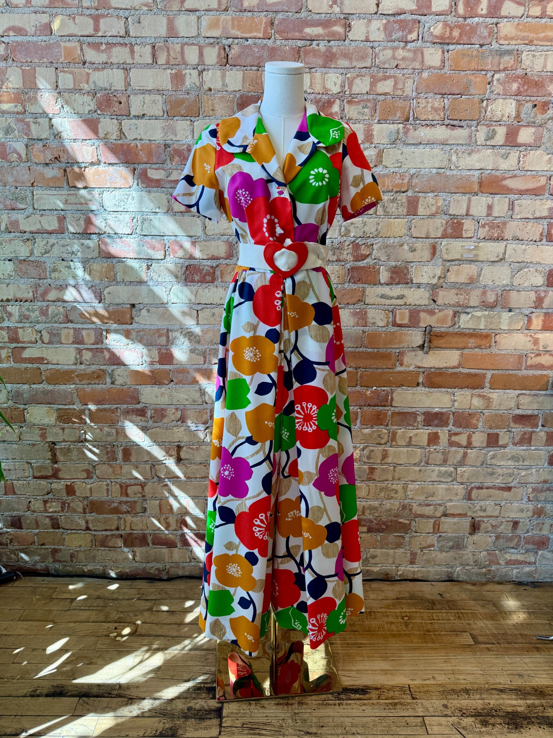 1960's Bright Floral Print Wide Leg Jumpsuit Flower Power