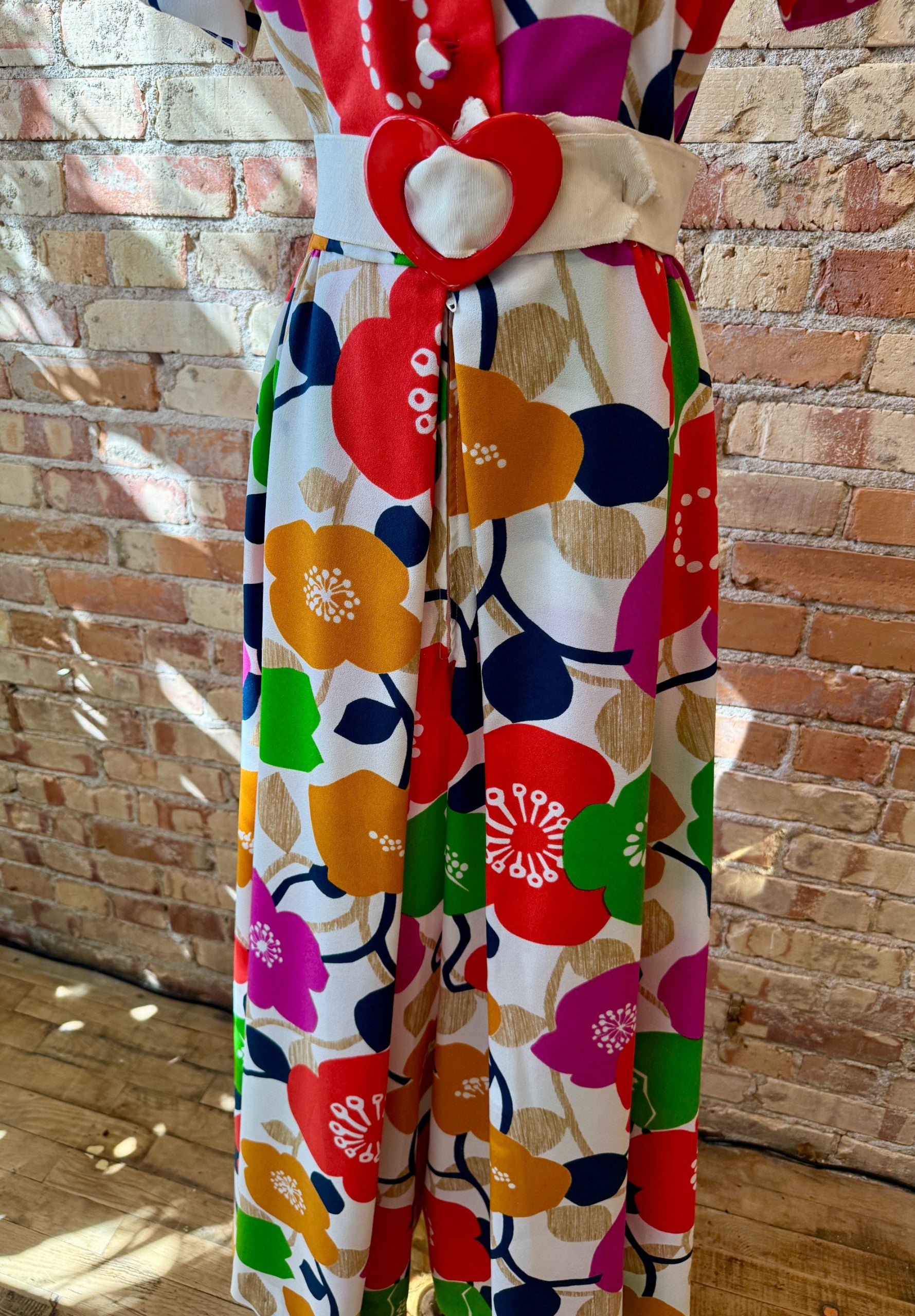 1960's Bright Floral Print Wide Leg Jumpsuit Flower Power