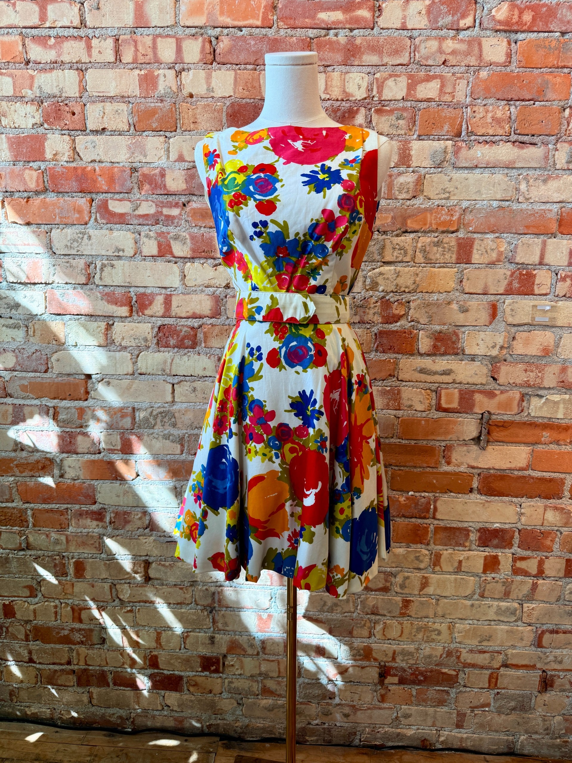 1960 mini dress 1960s Mini Dress Floral Cotton Backless Dress Size Small